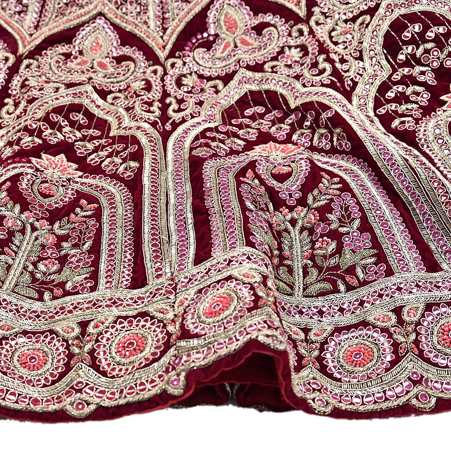 Manish Malhotra Maroon Velvet Lehenga Skirt Heavy Zardozi Dabka Embroidery Indian Bridal Wear, Designer Couture Wedding Outfit