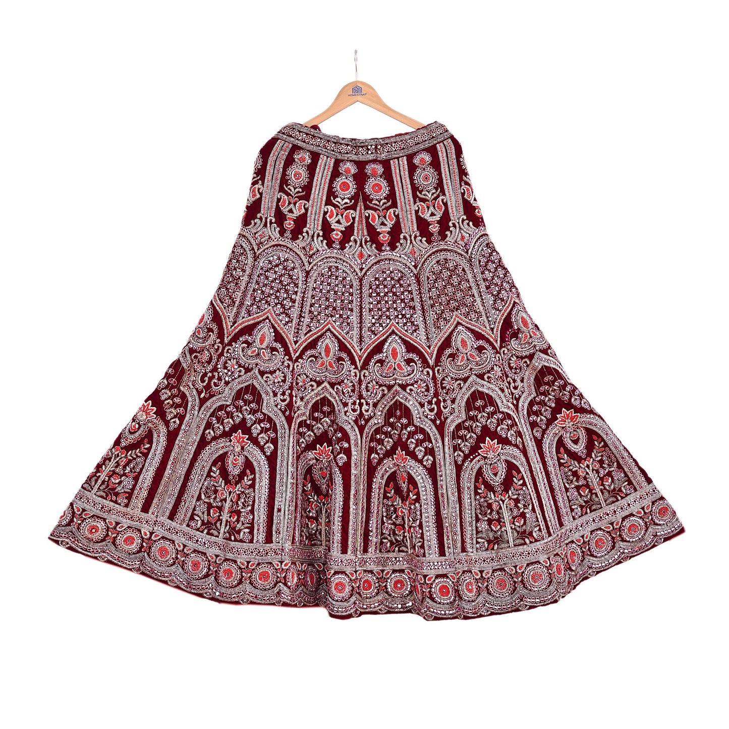 Manish Malhotra Maroon Velvet Lehenga Skirt Heavy Zardozi Dabka Embroidery Indian Bridal Wear, Designer Couture Wedding Outfit