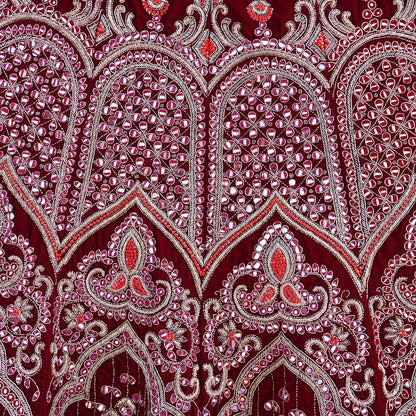 Manish Malhotra Maroon Velvet Lehenga Skirt Heavy Zardozi Dabka Embroidery Indian Bridal Wear, Designer Couture Wedding Outfit
