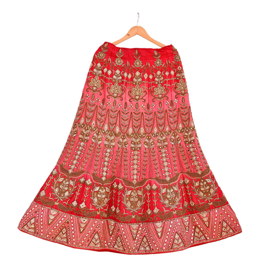 Indian Heavy Wedding Pink & Peach Raw Silk Hand Embroidered Lehenga/Skirt Designer By Manish Malhotra Bridal Wear Zardozi/ Dabka