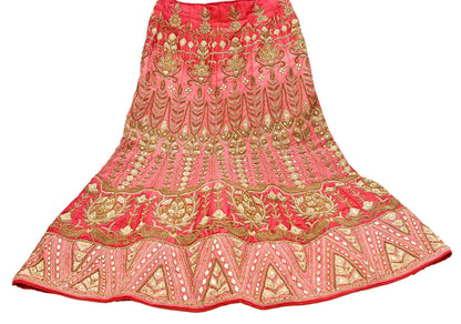 Indian Heavy Wedding Pink & Peach Raw Silk Hand Embroidered Lehenga/Skirt Designer By Manish Malhotra Bridal Wear Zardozi/ Dabka