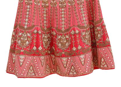 Indian Heavy Wedding Pink & Peach Raw Silk Hand Embroidered Lehenga/Skirt Designer By Manish Malhotra Bridal Wear Zardozi/ Dabka
