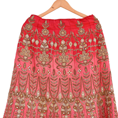 Indian Heavy Wedding Pink & Peach Raw Silk Hand Embroidered Lehenga/Skirt Designer By Manish Malhotra Bridal Wear Zardozi/ Dabka
