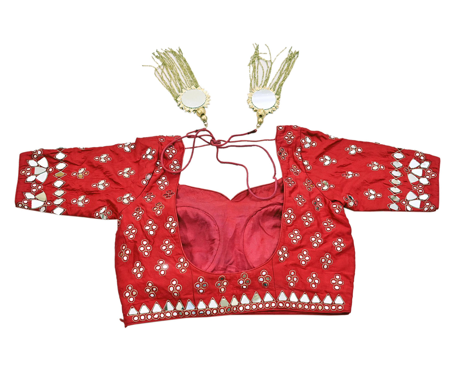 Indian Pre-owned Red Pure Silk Hand Embroidered By Designer Abu Jani Blouse/Top/Crop 34 M Size Party wear Bollywood