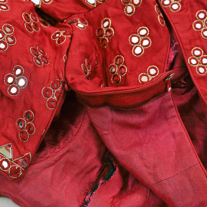 Indian Pre-owned Red Pure Silk Hand Embroidered By Designer Abu Jani Blouse/Top/Crop 34 M Size Party wear Bollywood