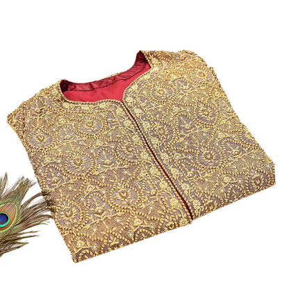 Indian Pre-owned Maroon Pure Satin silk Hand Embroidered Blouse/long Top 2XL Size Party wear Bollywood