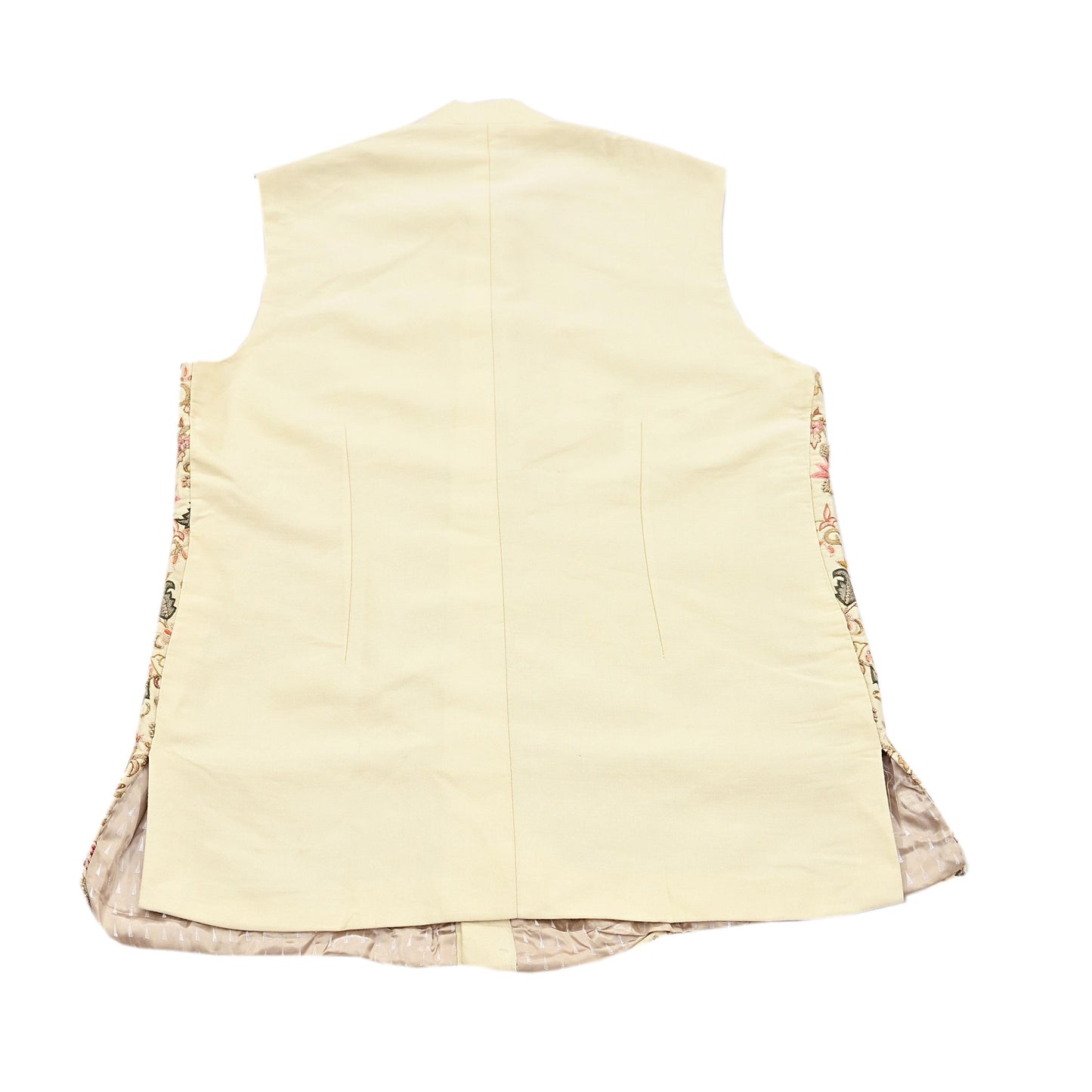 Indian Pre-owned Raw silk Hand Embroidered Mens Floral Brocade Nehru Jacket / Ethnic Waistcoat