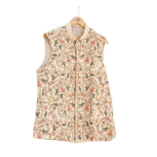 Indian Pre-owned Raw silk Hand Embroidered Mens Floral Brocade Nehru Jacket / Ethnic Waistcoat