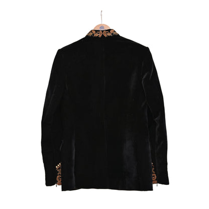 Indian Black Velvet Bandhgala Coat for Men, Royal Embroidered Wedding Sherwani Jacket, Designer Evening Blazer Pre-Owned