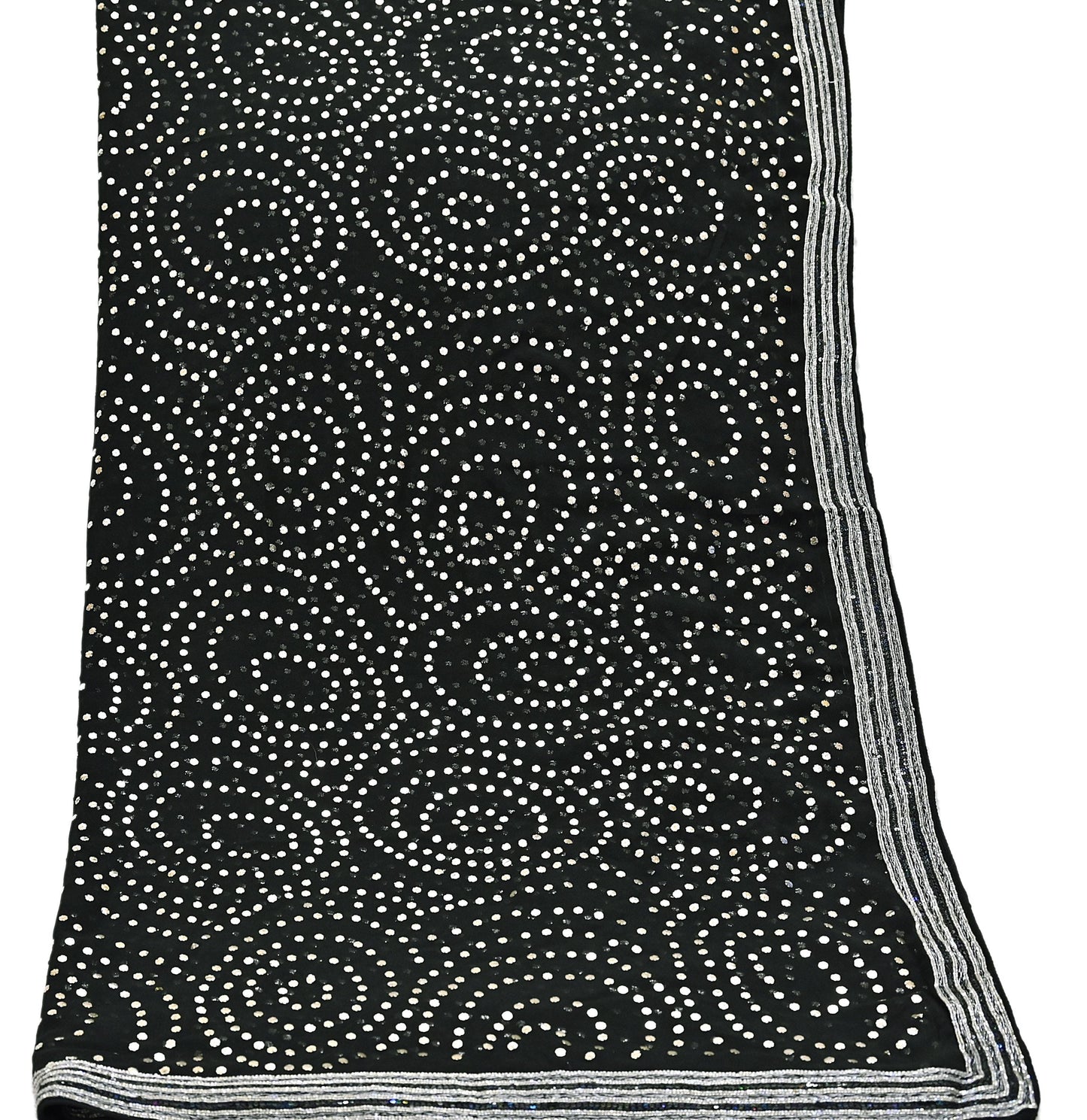 Indian Vintage Heavy Black Dupatta Pure Georgette silk Long Stole Hand Embroidered Mukesh Stole Scarf Scarves Veil