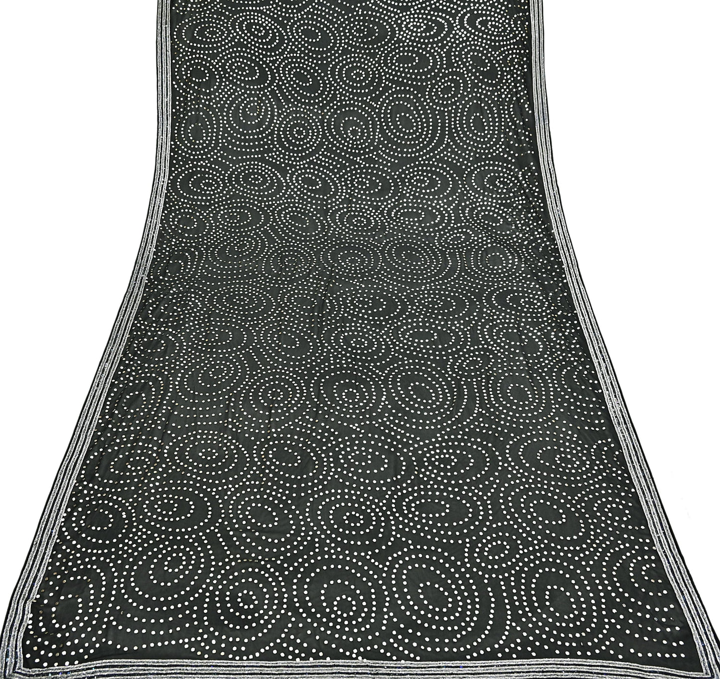 Indian Vintage Heavy Black Dupatta Pure Georgette silk Long Stole Hand Embroidered Mukesh Stole Scarf Scarves Veil