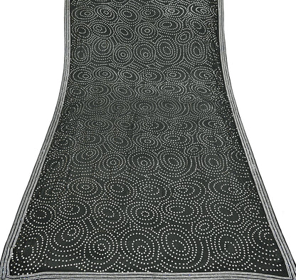 Indian Vintage Heavy Black Dupatta Pure Georgette silk Long Stole Hand Embroidered Mukesh Stole Scarf Scarves Veil