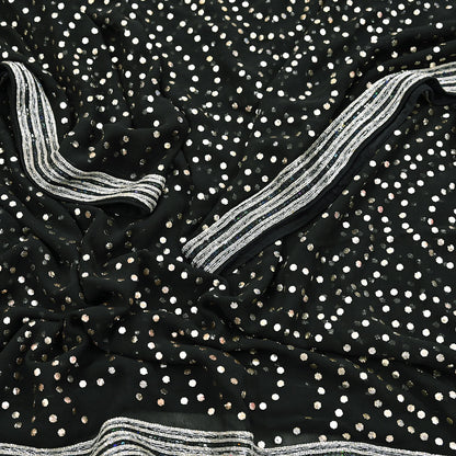 Indian Vintage Heavy Black Dupatta Pure Georgette silk Long Stole Hand Embroidered Mukesh Stole Scarf Scarves Veil