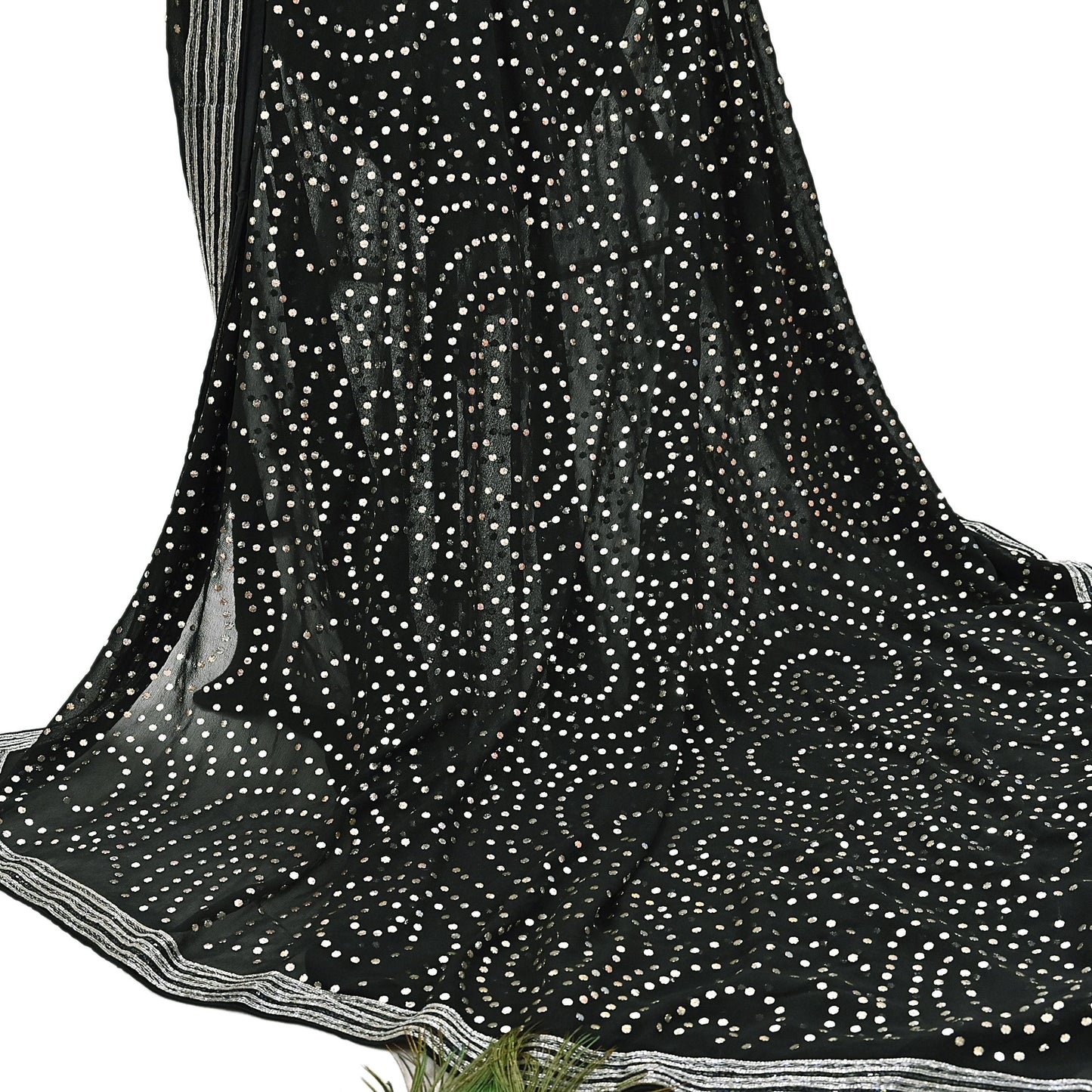 Indian Vintage Heavy Black Dupatta Pure Georgette silk Long Stole Hand Embroidered Mukesh Stole Scarf Scarves Veil