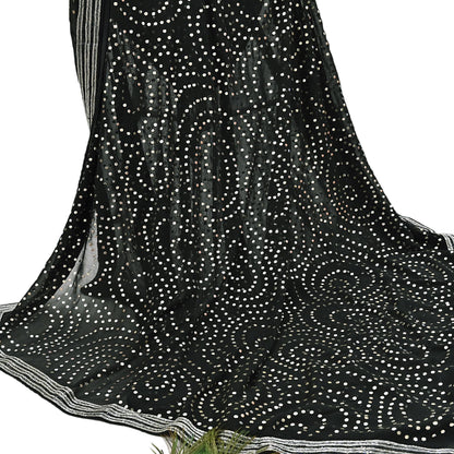 Indian Vintage Heavy Black Dupatta Pure Georgette silk Long Stole Hand Embroidered Mukesh Stole Scarf Scarves Veil