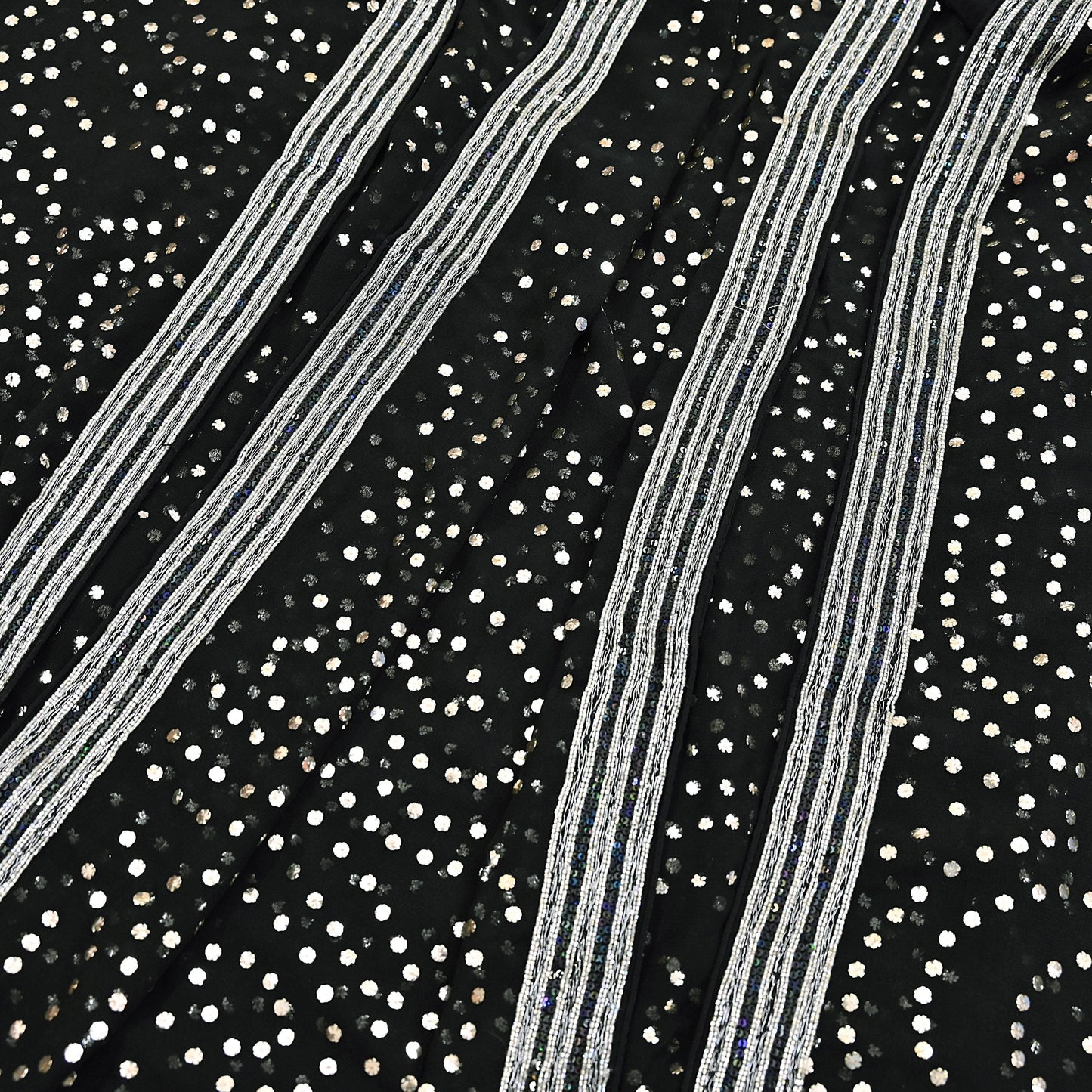 Indian Vintage Heavy Black Dupatta Pure Georgette silk Long Stole Hand Embroidered Mukesh Stole Scarf Scarves Veil
