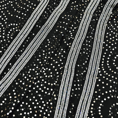 Indian Vintage Heavy Black Dupatta Pure Georgette silk Long Stole Hand Embroidered Mukesh Stole Scarf Scarves Veil