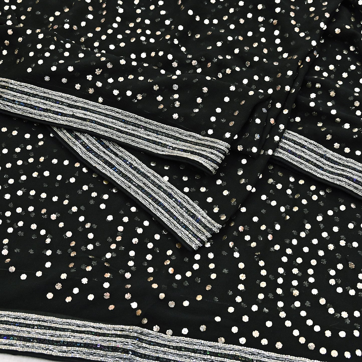 Indian Vintage Heavy Black Dupatta Pure Georgette silk Long Stole Hand Embroidered Mukesh Stole Scarf Scarves Veil