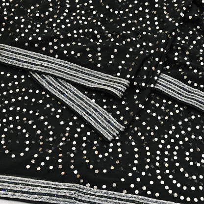 Indian Vintage Heavy Black Dupatta Pure Georgette silk Long Stole Hand Embroidered Mukesh Stole Scarf Scarves Veil