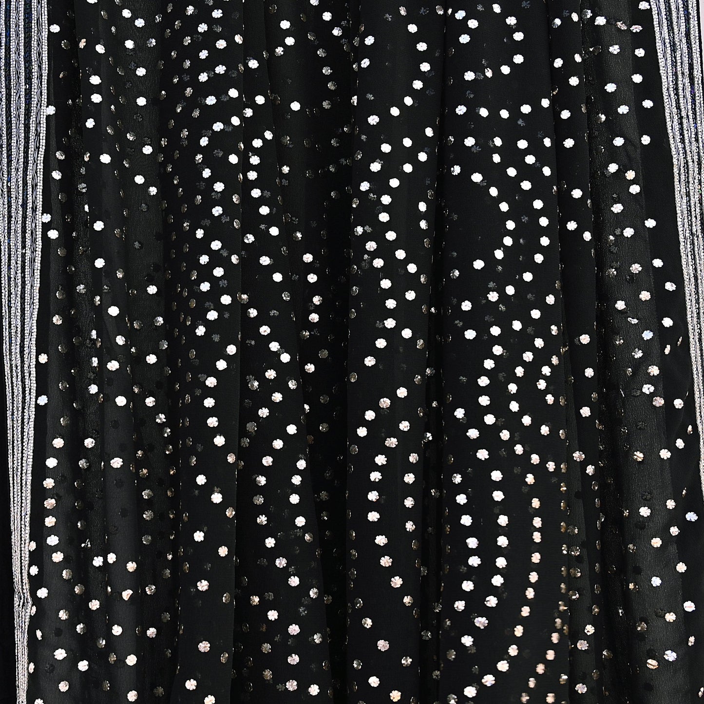 Indian Vintage Heavy Black Dupatta Pure Georgette silk Long Stole Hand Embroidered Mukesh Stole Scarf Scarves Veil