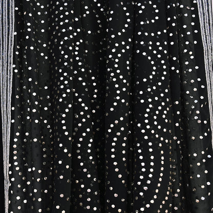 Indian Vintage Heavy Black Dupatta Pure Georgette silk Long Stole Hand Embroidered Mukesh Stole Scarf Scarves Veil