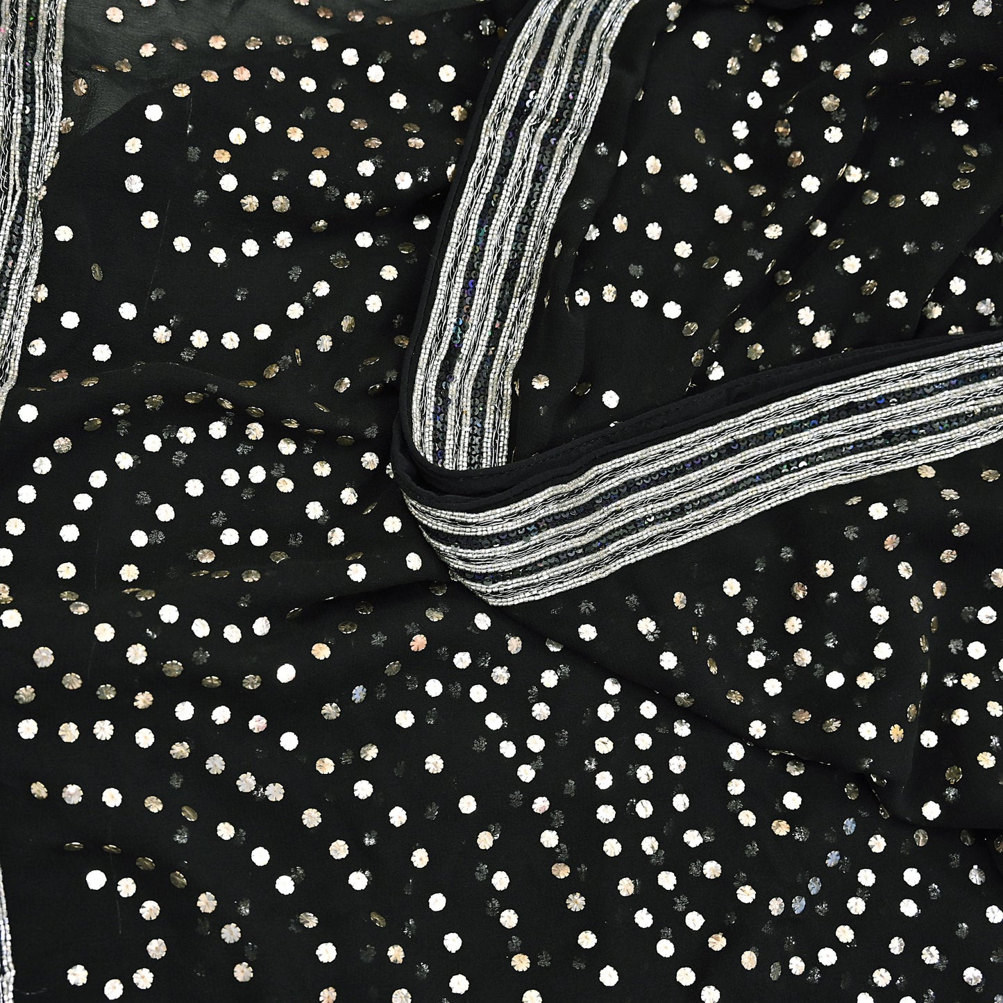 Indian Vintage Heavy Black Dupatta Pure Georgette silk Long Stole Hand Embroidered Mukesh Stole Scarf Scarves Veil