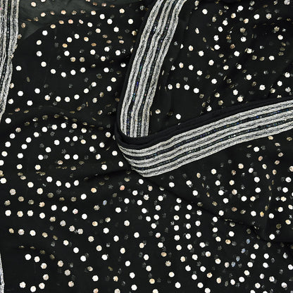 Indian Vintage Heavy Black Dupatta Pure Georgette silk Long Stole Hand Embroidered Mukesh Stole Scarf Scarves Veil
