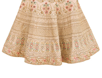 Pre-Owned Abu Jani Beige & Peach Raw Silk Bridal Lehenga 3pc Set, Hand Embroidered Couture Outfit, Designer Wedding Lehenga with Dupatta