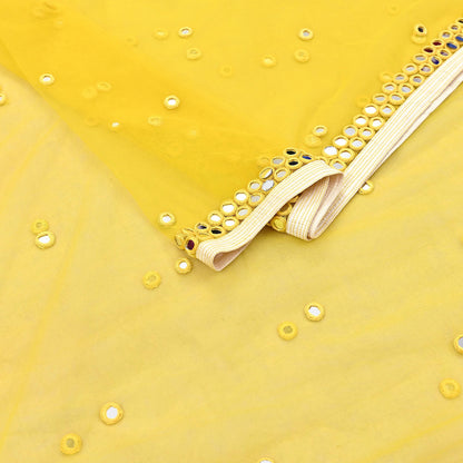Indian Designer Abu Jani Dupatta Yellow Net Mesh Hand Embroidered Mirror Bridal Veil Preowned Heavy Scarf