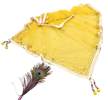 Indian Designer Abu Jani Dupatta Yellow Net Mesh Hand Embroidered Mirror Bridal Veil Preowned Heavy Scarf