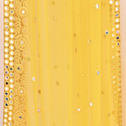 Indian Designer Abu Jani Dupatta Yellow Net Mesh Hand Embroidered Mirror Bridal Veil Preowned Heavy Scarf