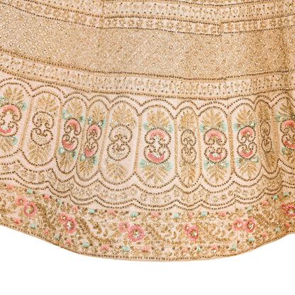 Pre-Owned Abu Jani Beige Raw Silk Skirt, Hand Embroidered Couture Lehenga, Designer Indian Wedding Outfit, Festive Luxury Wear
