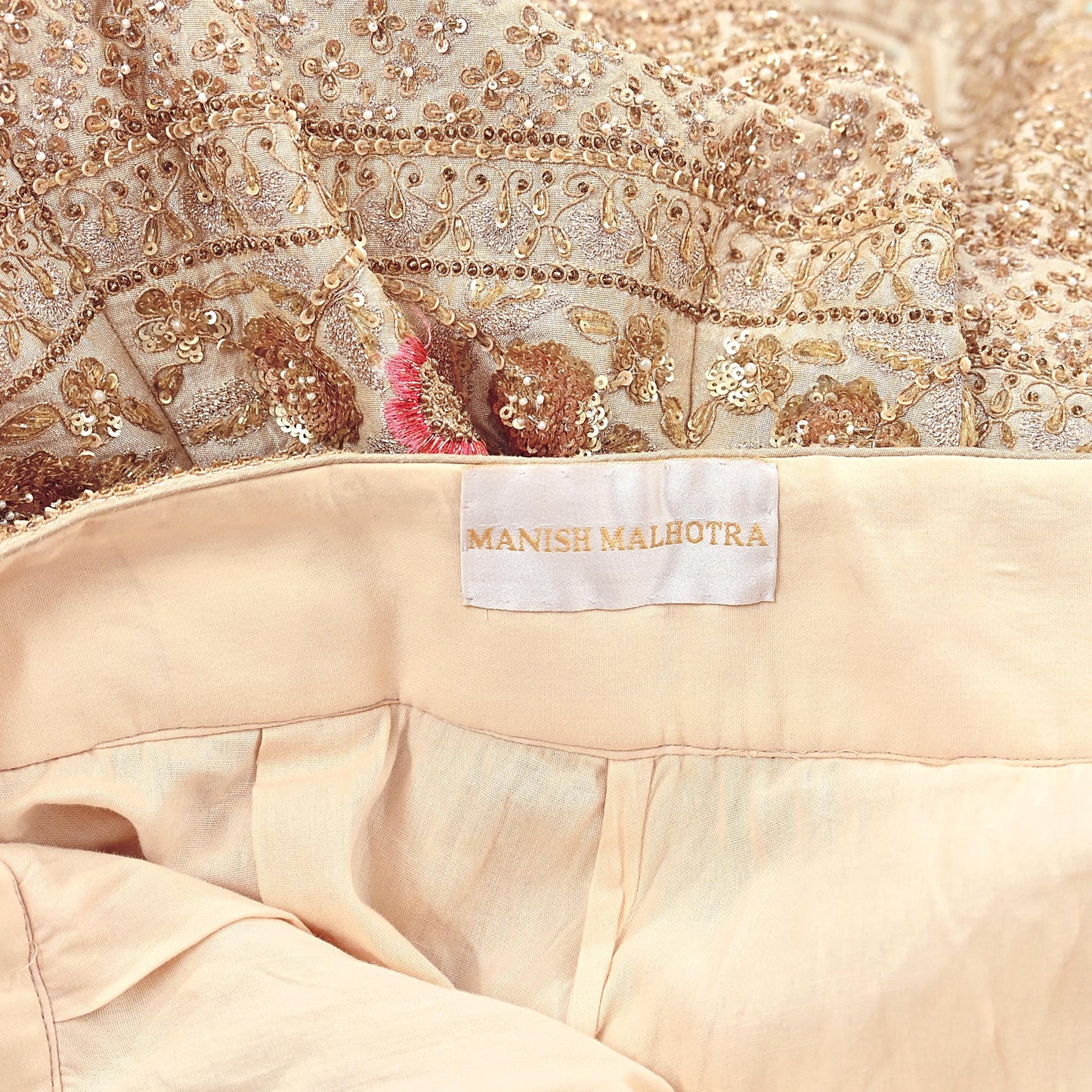 Pre-Owned Abu Jani Beige Raw Silk Skirt, Hand Embroidered Couture Lehenga, Designer Indian Wedding Outfit, Festive Luxury Wear