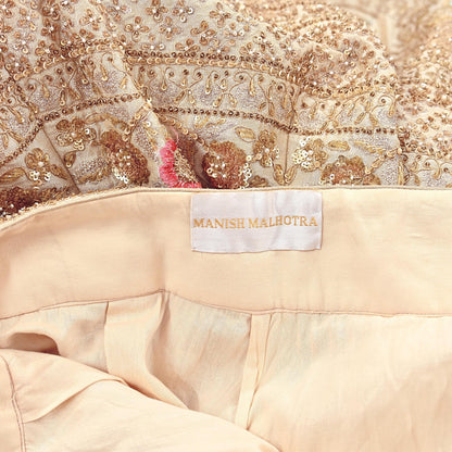Pre-Owned Abu Jani Beige Raw Silk Skirt, Hand Embroidered Couture Lehenga, Designer Indian Wedding Outfit, Festive Luxury Wear