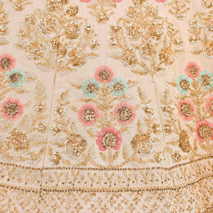 Pre-Owned Abu Jani Beige Raw Silk Skirt, Hand Embroidered Couture Lehenga, Designer Indian Wedding Outfit, Festive Luxury Wear