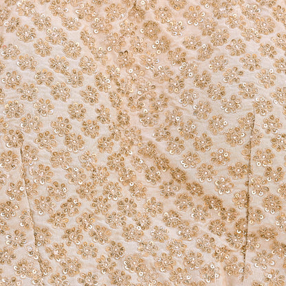 Indian Pre-owned Beige Raw Silk Hand Embroidered By Designer Abu Jani Blouse/Top/Crop 34 M Size Party wear Bollywood