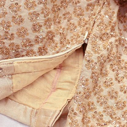 Indian Pre-owned Beige Raw Silk Hand Embroidered By Designer Abu Jani Blouse/Top/Crop 34 M Size Party wear Bollywood