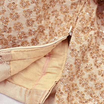 Indian Pre-owned Beige Raw Silk Hand Embroidered By Designer Abu Jani Blouse/Top/Crop 34 M Size Party wear Bollywood