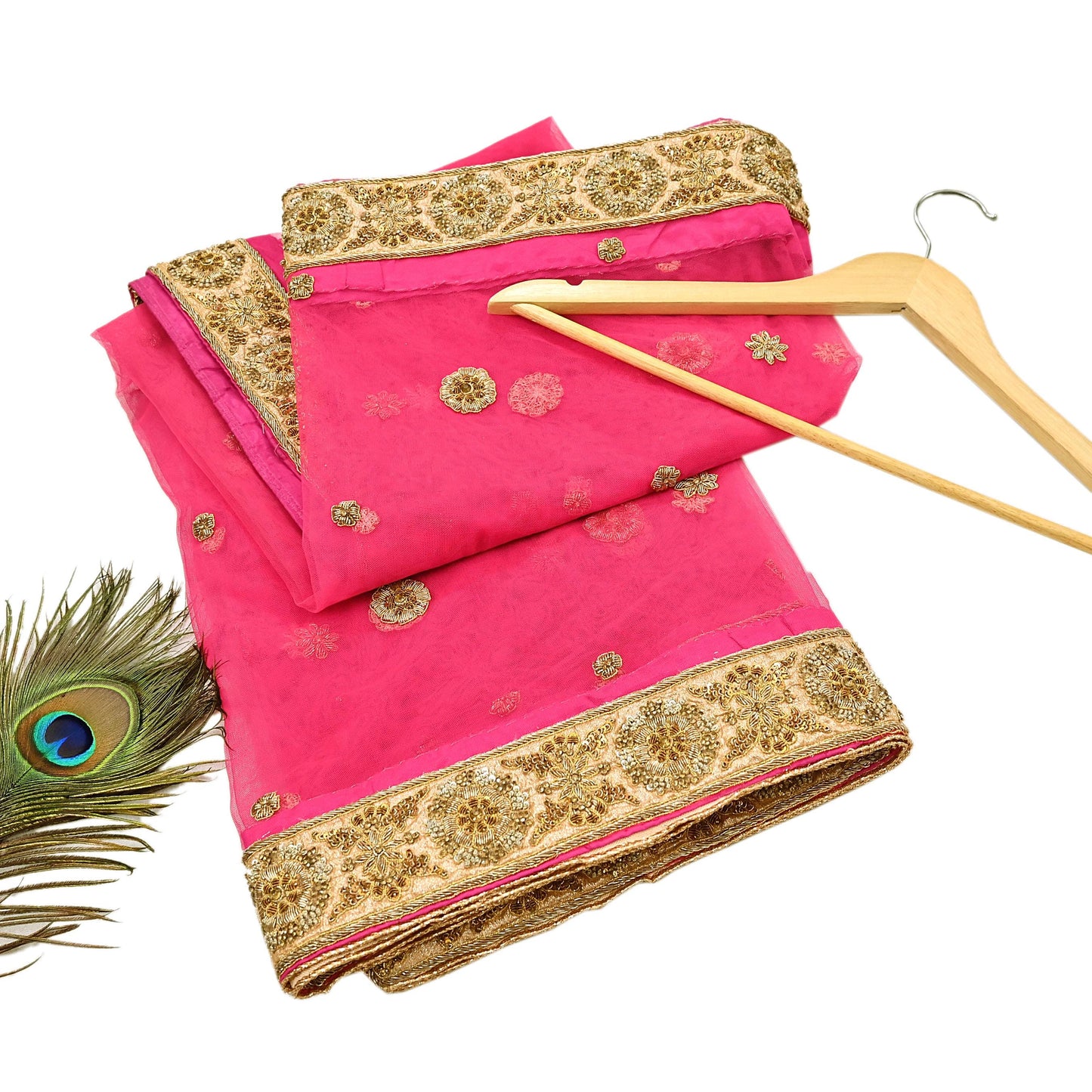Indian Vintage Heavy Wedding pink Net/Mesh/ Velvet Hand Embroidered Dupatta Designer By Manish Malhotra Bridal Wear Zardozi Veil Hijab