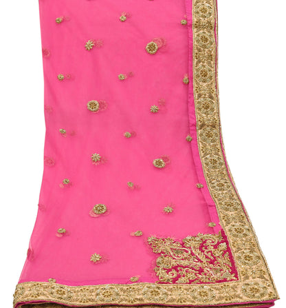 Indian Vintage Heavy Wedding pink Net/Mesh/ Velvet Hand Embroidered Dupatta Designer By Manish Malhotra Bridal Wear Zardozi Veil Hijab