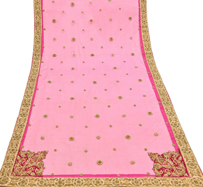 Indian Vintage Heavy Wedding pink Net/Mesh/ Velvet Hand Embroidered Dupatta Designer By Manish Malhotra Bridal Wear Zardozi Veil Hijab