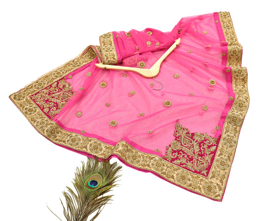 Indian Vintage Heavy Wedding pink Net/Mesh/ Velvet Hand Embroidered Dupatta Designer By Manish Malhotra Bridal Wear Zardozi Veil Hijab