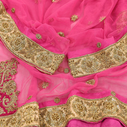 Indian Vintage Heavy Wedding pink Net/Mesh/ Velvet Hand Embroidered Dupatta Designer By Manish Malhotra Bridal Wear Zardozi Veil Hijab