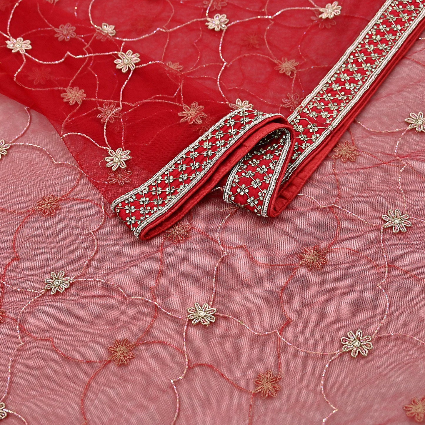 Indian Vintage Heavy Wedding Red Net/Mesh/ Velvet Hand Embroidered Dupatta Designer By Anamika Khanna Bridal Wear Dabka Zardozi Veil Hijab
