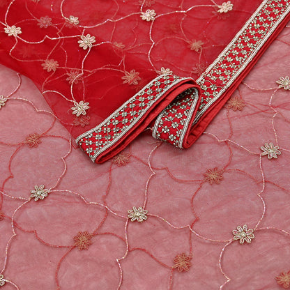 Indian Vintage Heavy Wedding Red Net/Mesh/ Velvet Hand Embroidered Dupatta Designer By Anamika Khanna Bridal Wear Dabka Zardozi Veil Hijab