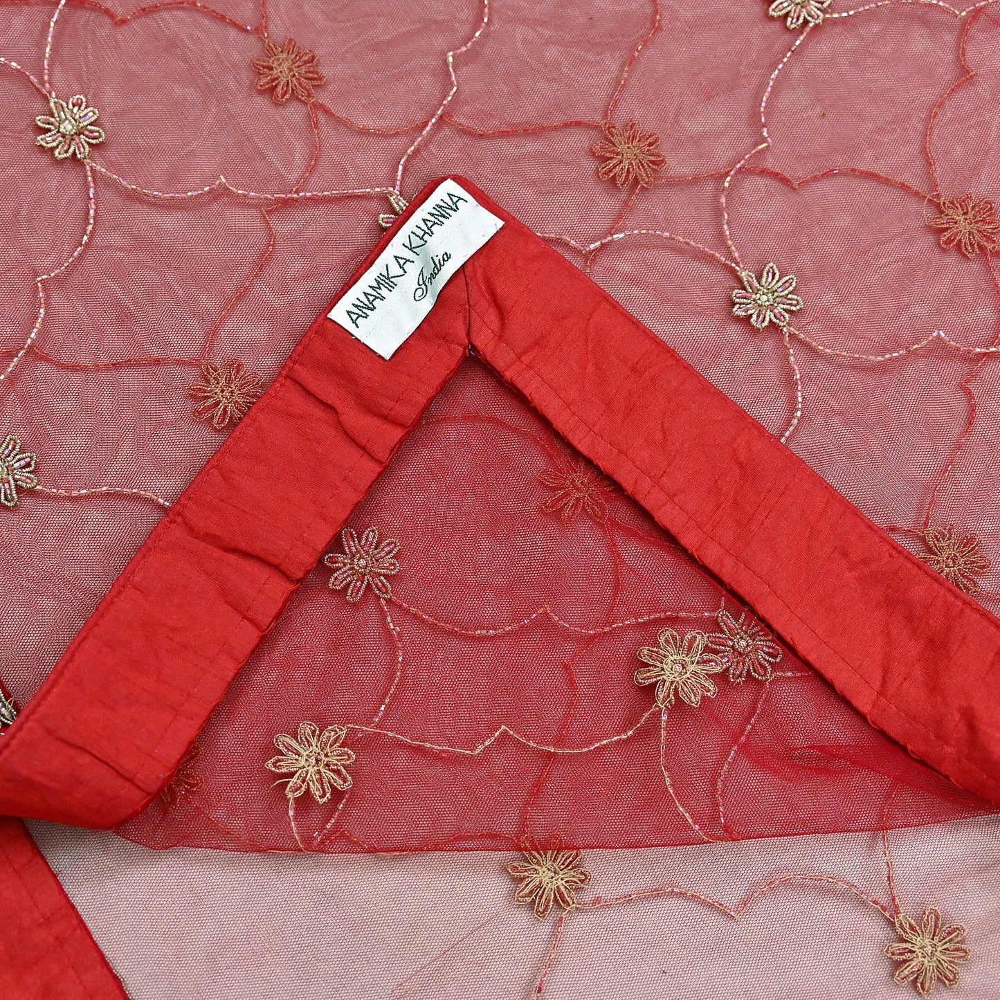 Indian Vintage Heavy Wedding Red Net/Mesh/ Velvet Hand Embroidered Dupatta Designer By Anamika Khanna Bridal Wear Dabka Zardozi Veil Hijab