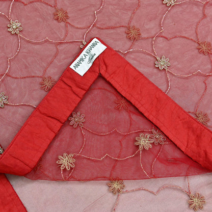 Indian Vintage Heavy Wedding Red Net/Mesh/ Velvet Hand Embroidered Dupatta Designer By Anamika Khanna Bridal Wear Dabka Zardozi Veil Hijab