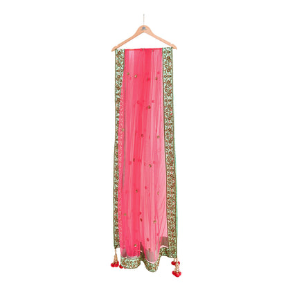 Indian Heavy Wedding Dupatta Pink Net Long Stole Hand Embroidered By Designer Sabyasachi Scarves Zardozi Bridal Veil