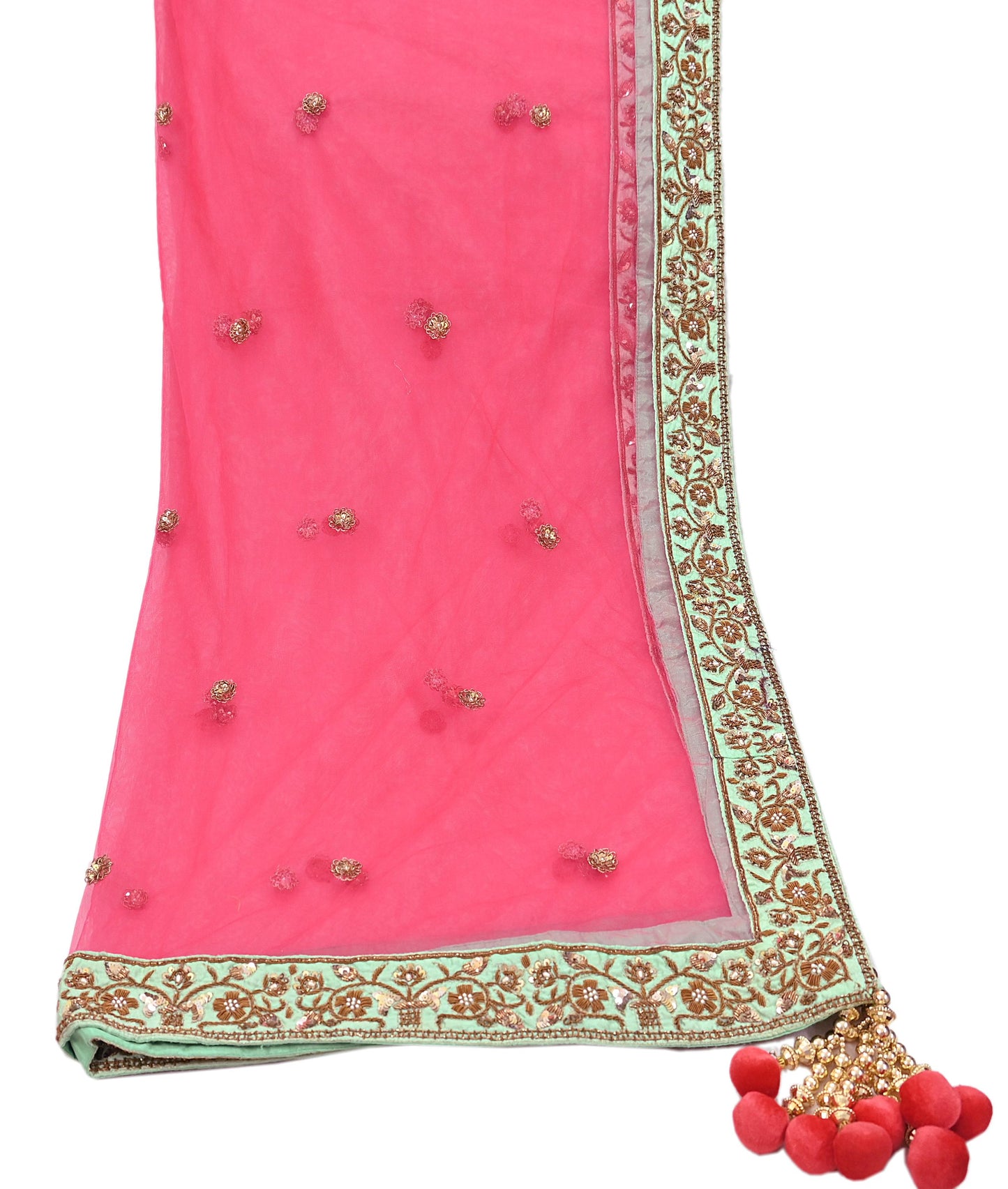 Indian Heavy Wedding Dupatta Pink Net Long Stole Hand Embroidered By Designer Sabyasachi Scarves Zardozi Bridal Veil
