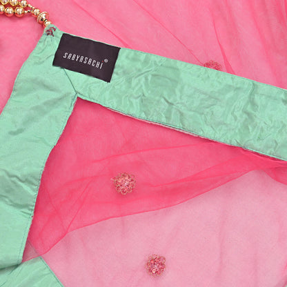 Indian Heavy Wedding Dupatta Pink Net Long Stole Hand Embroidered By Designer Sabyasachi Scarves Zardozi Bridal Veil
